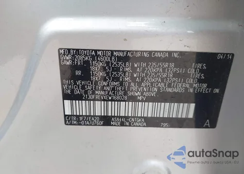 2014 Toyota Rav4 Limited из США, поврежденный, VIN 2T3DFREVXEW168028